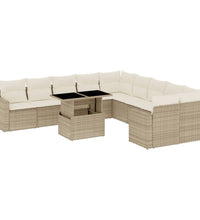 11-tlg. Garten-Sofagarnitur mit Kissen Beige Poly Rattan