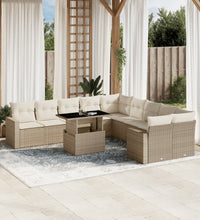 11-tlg. Garten-Sofagarnitur mit Kissen Beige Poly Rattan