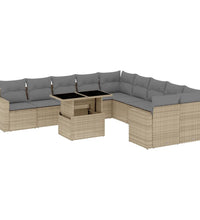 11-tlg. Garten-Sofagarnitur mit Kissen Beige Poly Rattan