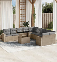 11-tlg. Garten-Sofagarnitur mit Kissen Beige Poly Rattan