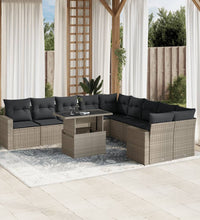 11-tlg. Garten-Sofagarnitur mit Kissen Hellgrau Poly Rattan