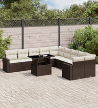 11-tlg. Garten-Sofagarnitur mit Kissen Braun Poly Rattan