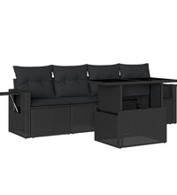 5-tlg. Garten-Sofagarnitur mit Kissen Schwarz Poly Rattan