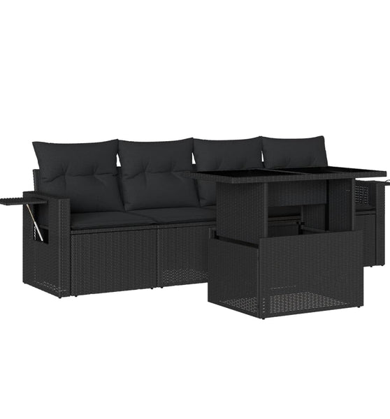 5-tlg. Garten-Sofagarnitur mit Kissen Schwarz Poly Rattan