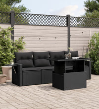 5-tlg. Garten-Sofagarnitur mit Kissen Schwarz Poly Rattan