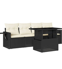 5-tlg. Garten-Sofagarnitur mit Kissen Schwarz Poly Rattan