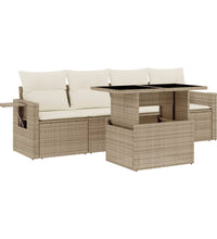 5-tlg. Garten-Sofagarnitur mit Kissen Beige Poly Rattan