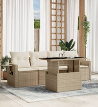 5-tlg. Garten-Sofagarnitur mit Kissen Beige Poly Rattan