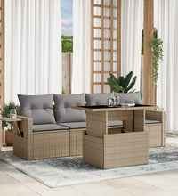 5-tlg. Garten-Sofagarnitur mit Kissen Beige Poly Rattan