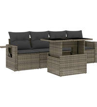 5-tlg. Garten-Sofagarnitur mit Kissen Grau Poly Rattan