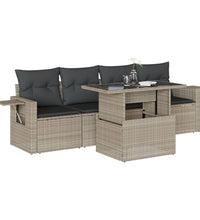 5-tlg. Garten-Sofagarnitur mit Kissen Hellgrau Poly Rattan