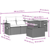 5-tlg. Garten-Sofagarnitur mit Kissen Hellgrau Poly Rattan