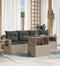 5-tlg. Garten-Sofagarnitur mit Kissen Hellgrau Poly Rattan