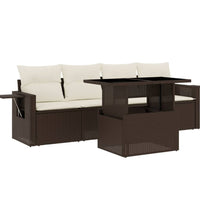 5-tlg. Garten-Sofagarnitur mit Kissen Braun Poly Rattan
