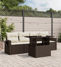 5-tlg. Garten-Sofagarnitur mit Kissen Braun Poly Rattan
