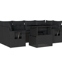 7-tlg. Garten-Sofagarnitur mit Kissen Schwarz Poly Rattan
