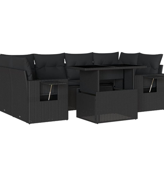 7-tlg. Garten-Sofagarnitur mit Kissen Schwarz Poly Rattan