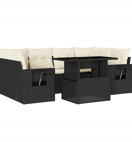 7-tlg. Garten-Sofagarnitur mit Kissen Schwarz Poly Rattan