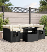 7-tlg. Garten-Sofagarnitur mit Kissen Schwarz Poly Rattan