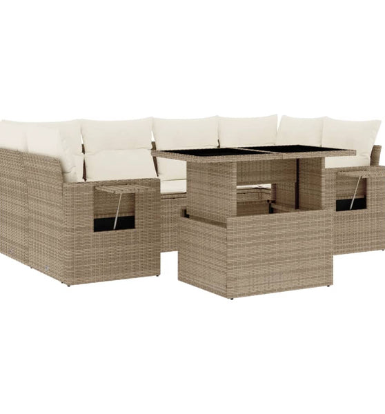7-tlg. Garten-Sofagarnitur mit Kissen Beige Poly Rattan