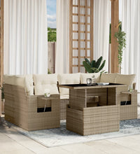 7-tlg. Garten-Sofagarnitur mit Kissen Beige Poly Rattan
