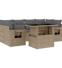 7-tlg. Garten-Sofagarnitur mit Kissen Beige Poly Rattan