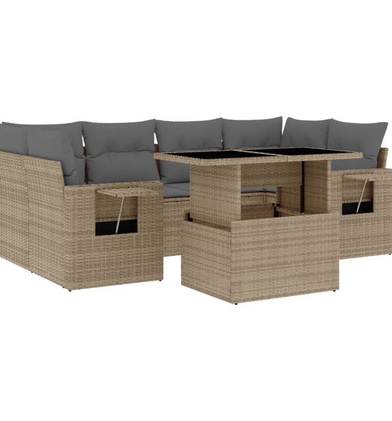 7-tlg. Garten-Sofagarnitur mit Kissen Beige Poly Rattan