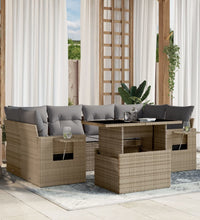 7-tlg. Garten-Sofagarnitur mit Kissen Beige Poly Rattan