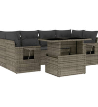 7-tlg. Garten-Sofagarnitur mit Kissen Grau Poly Rattan
