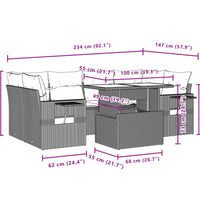 7-tlg. Garten-Sofagarnitur mit Kissen Grau Poly Rattan