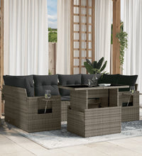 7-tlg. Garten-Sofagarnitur mit Kissen Grau Poly Rattan