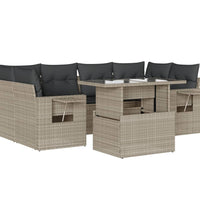 7-tlg. Garten-Sofagarnitur mit Kissen Hellgrau Poly Rattan