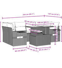 7-tlg. Garten-Sofagarnitur mit Kissen Hellgrau Poly Rattan