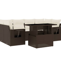 7-tlg. Garten-Sofagarnitur mit Kissen Braun Poly Rattan
