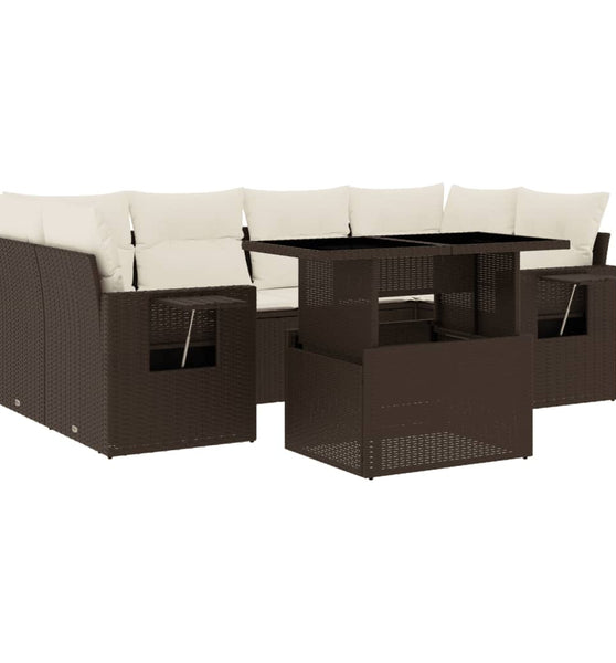 7-tlg. Garten-Sofagarnitur mit Kissen Braun Poly Rattan