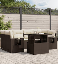7-tlg. Garten-Sofagarnitur mit Kissen Braun Poly Rattan