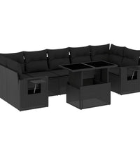 8-tlg. Garten-Sofagarnitur mit Kissen Schwarz Poly Rattan