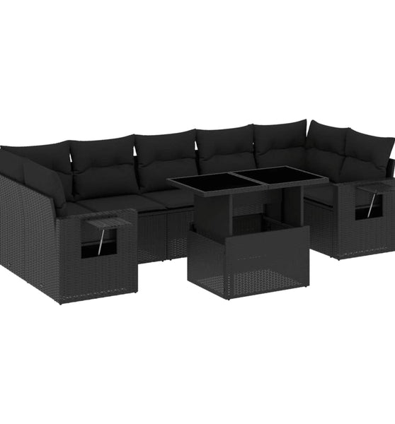8-tlg. Garten-Sofagarnitur mit Kissen Schwarz Poly Rattan