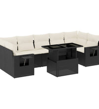 8-tlg. Garten-Sofagarnitur mit Kissen Schwarz Poly Rattan