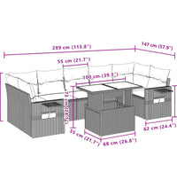 8-tlg. Garten-Sofagarnitur mit Kissen Schwarz Poly Rattan