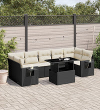 8-tlg. Garten-Sofagarnitur mit Kissen Schwarz Poly Rattan