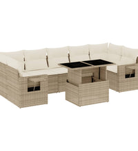 8-tlg. Garten-Sofagarnitur mit Kissen Beige Poly Rattan