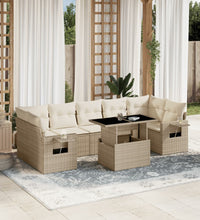 8-tlg. Garten-Sofagarnitur mit Kissen Beige Poly Rattan