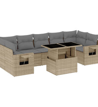 8-tlg. Garten-Sofagarnitur mit Kissen Beige Poly Rattan