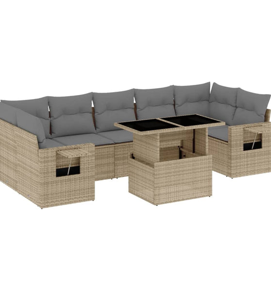 8-tlg. Garten-Sofagarnitur mit Kissen Beige Poly Rattan