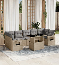8-tlg. Garten-Sofagarnitur mit Kissen Beige Poly Rattan