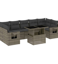 8-tlg. Garten-Sofagarnitur mit Kissen Grau Poly Rattan