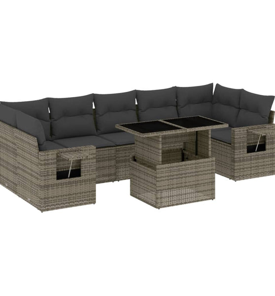 8-tlg. Garten-Sofagarnitur mit Kissen Grau Poly Rattan