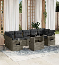 8-tlg. Garten-Sofagarnitur mit Kissen Grau Poly Rattan
