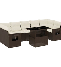 8-tlg. Garten-Sofagarnitur mit Kissen Braun Poly Rattan